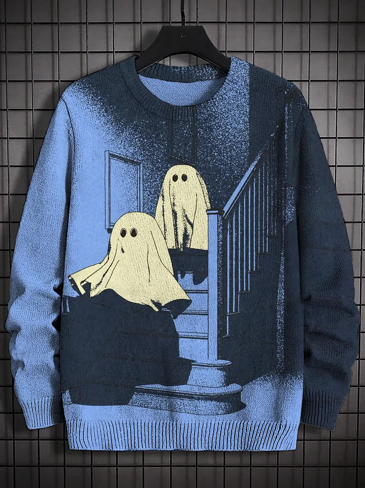 Men's Halloween Fun Ghosts Print Knit Sweatshirt