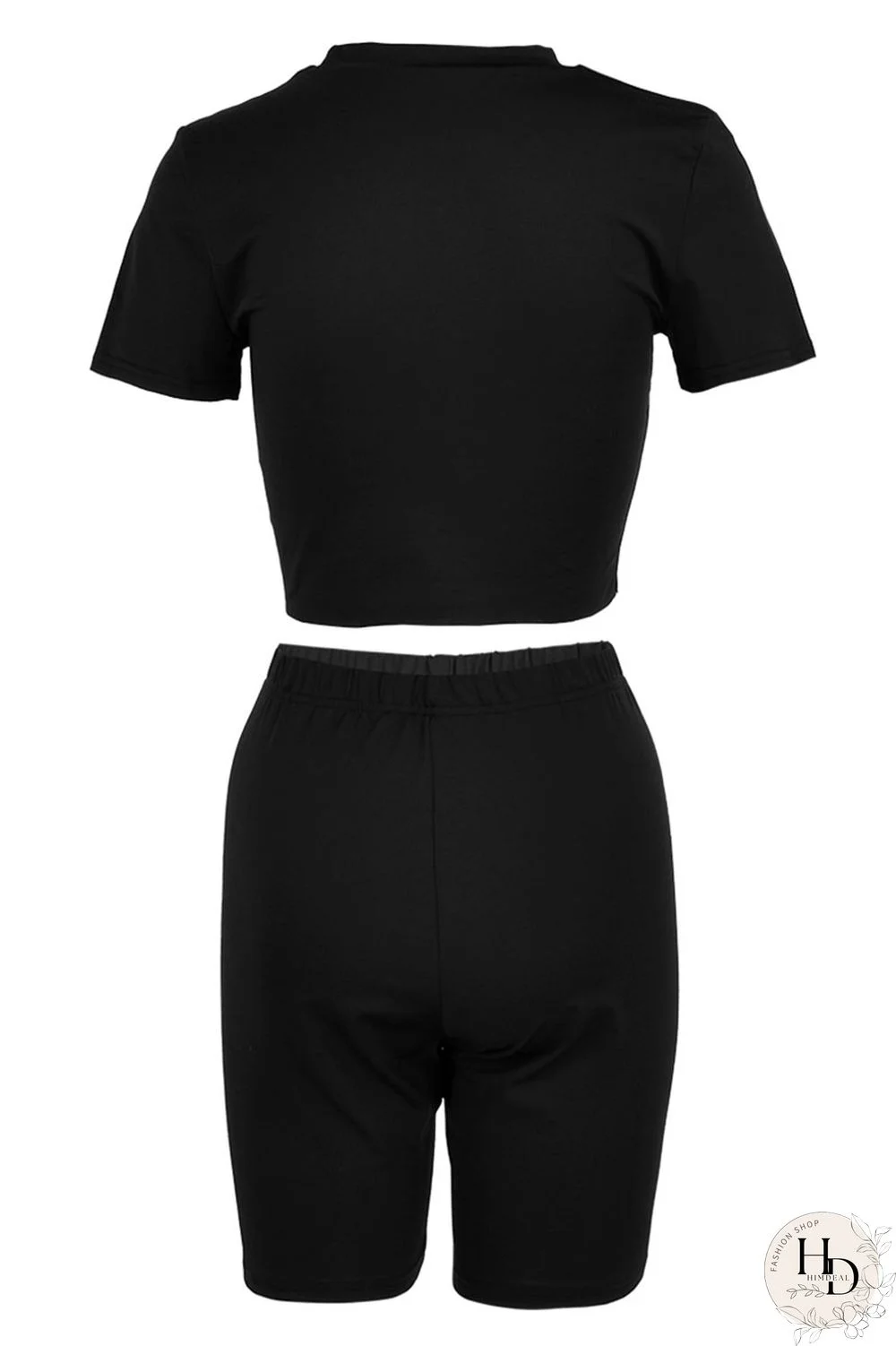 Black Sexy Solid Hollowed Out Split Joint O Neck Short Sleeve Two Pieces