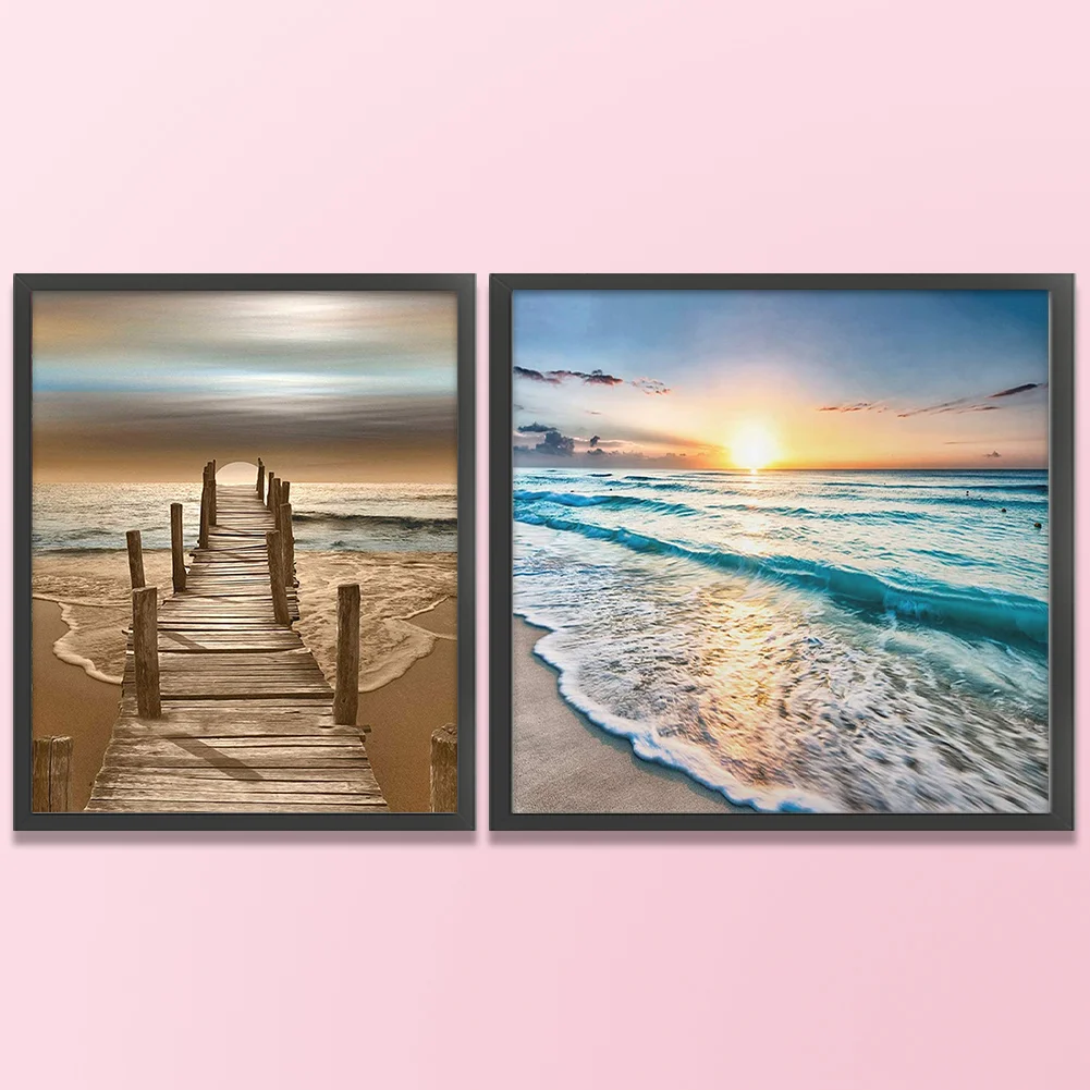 (2pcs)11CT Full Stamped Cross Stitch - Seaside(Canvas|40*40CM)/(Canvas|36*46CM)