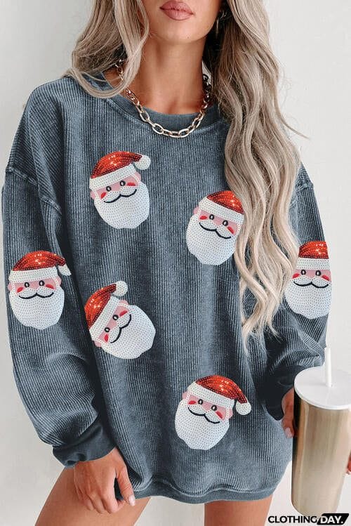 Sequin Santa Patch Ribbed Sweatshirt