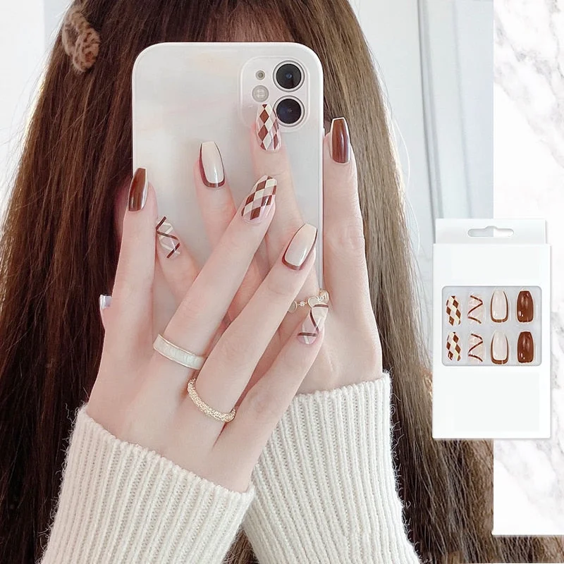 24pcs Stiletto nail tips Aesthetic Northern Lights Simple Fashion Lasting Fake Nails Wearable Full Cover Finished Fingernails TY-Nail Inspo