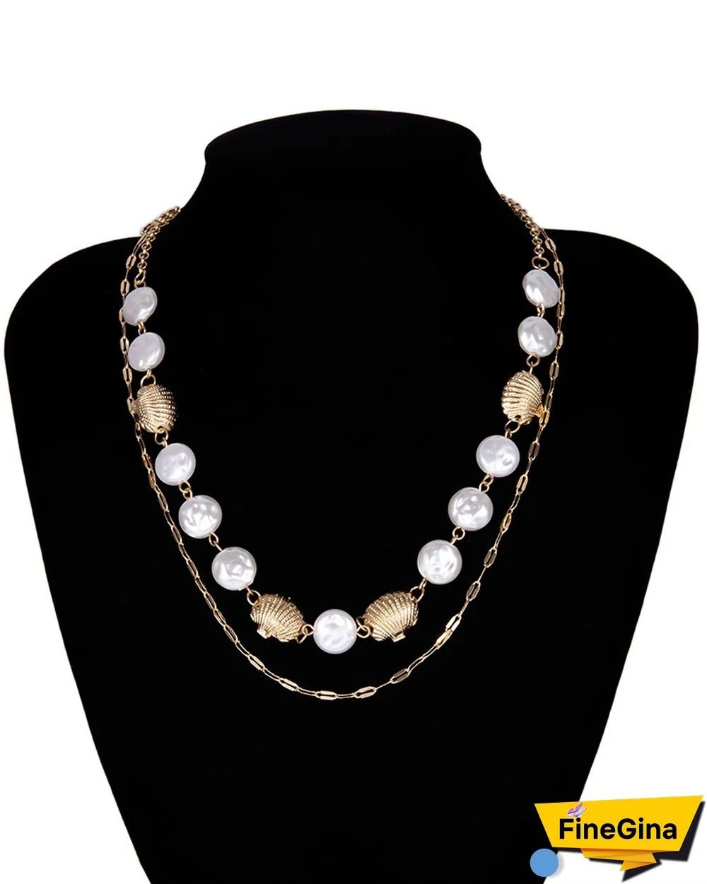2PCS Shell & Faux Pearl Chain Necklace