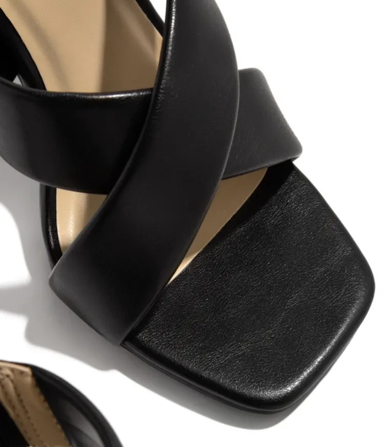 Churchf Churchf Summer Women's Slippers High Heel Square Head Wearing Cross Toe Slippers Slipper