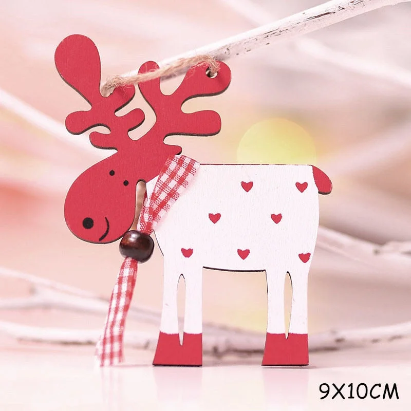 2022 New Year Xmas Elk Wood Craft Christmas Tree Ornament Noel Christmas Decoration for Home Wooden Pendant Navidad 2021 Gift
