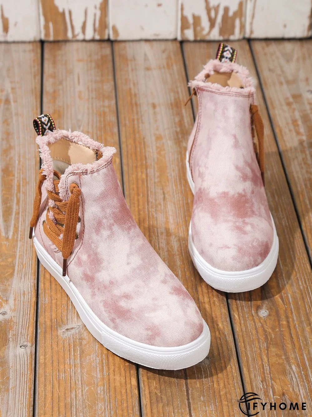 Casual Lace-up Decor Fringe High Top Canvas Shoes with Side Zip | IFYHOME