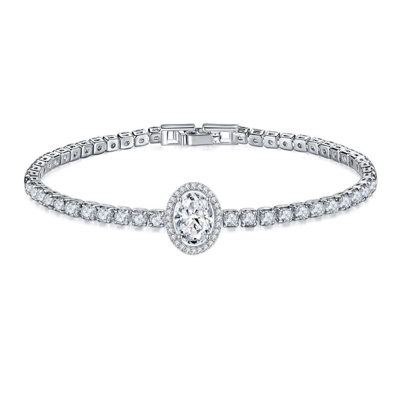 Copper Rhodium Plated Minimalist Shiny Inlay Round Water Droplets Heart Shape Zircon Tennis Bracelet