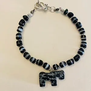 pornhint Pornhint Zuni Fetish Snowflake Obsidian Horse beaded charm bracelet