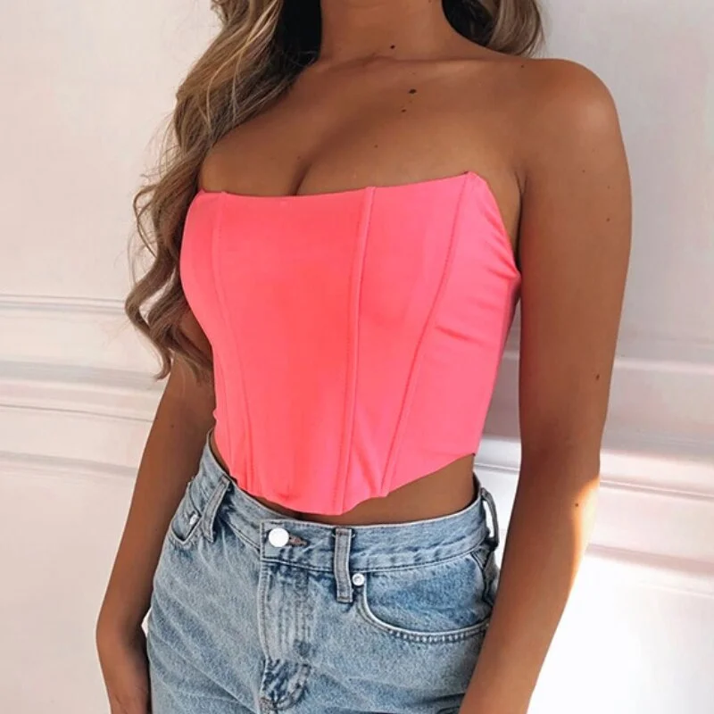 Tank Top Curve Neck Wrap Gather Chest Halter Crop Tops Women Camisole Fashion Tube Top Female Sleeveless Crow Vestpped