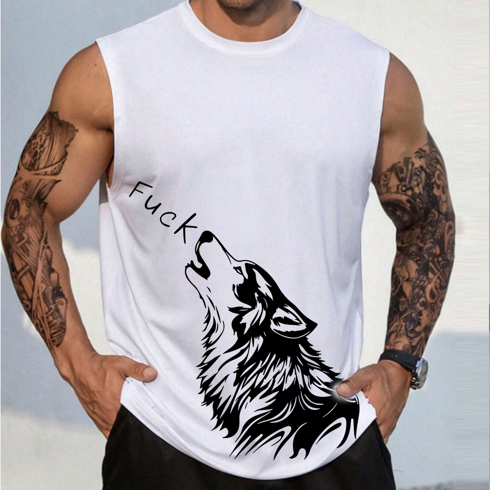 Casual Wolf Howl Printed Fitness Tank Top