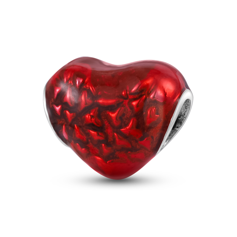 100% 925 Sterling Silver Bright red peach heart CZ Cubic Zircon Charm fit Charm Bracelet DIY Jewelry KTC318