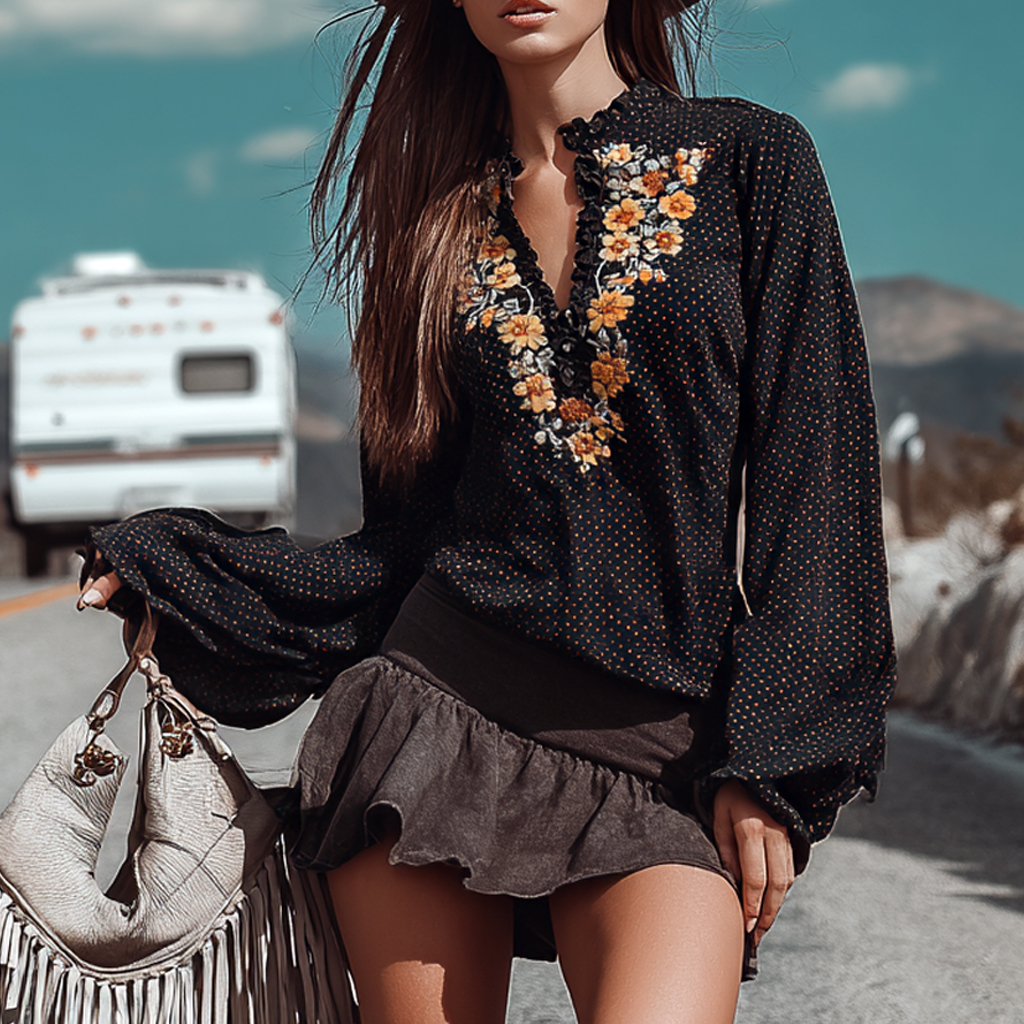 Western Retro Boho Chic Floral Blouse