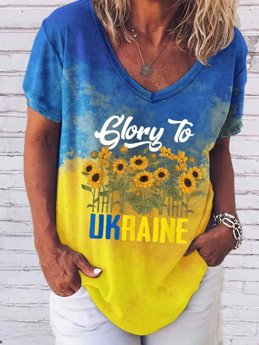 Women's Glory To UKR Sunflower V-Neck T-Shirt