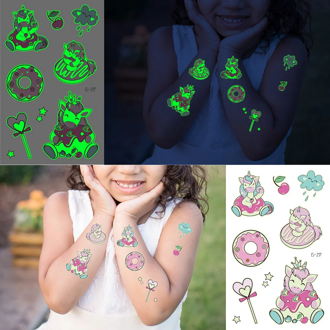 Sdrawing Glow In The Dark Temporary Tattoos For Kids Boys Kids Fake Luminous Tattoo Flash Animal Cartoon Party Favor Set Glowing Zoo