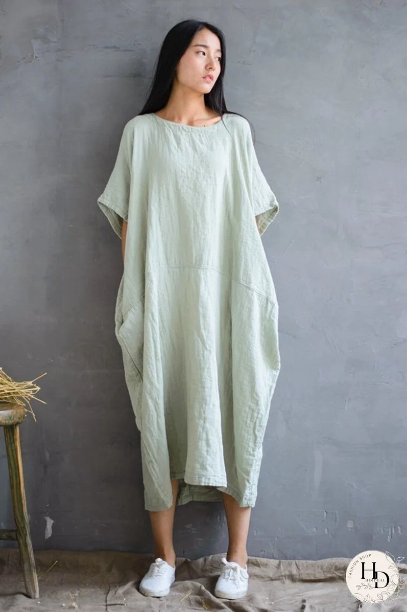 White Loose Cotton Long Dress Plus Size Women Dress