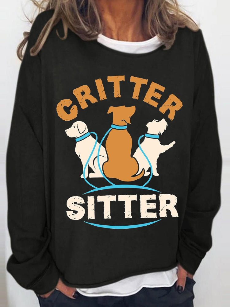 VChics Critter Sitter Print Loose Casual Sweatshirt
