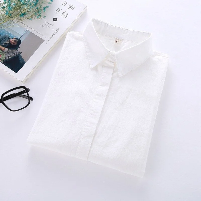 Women Shirts Blouses Autumn Spring Female Shirt Turn Down Collar Long Sleeve Lady Tops Casual Cotton Blouse Blusas White