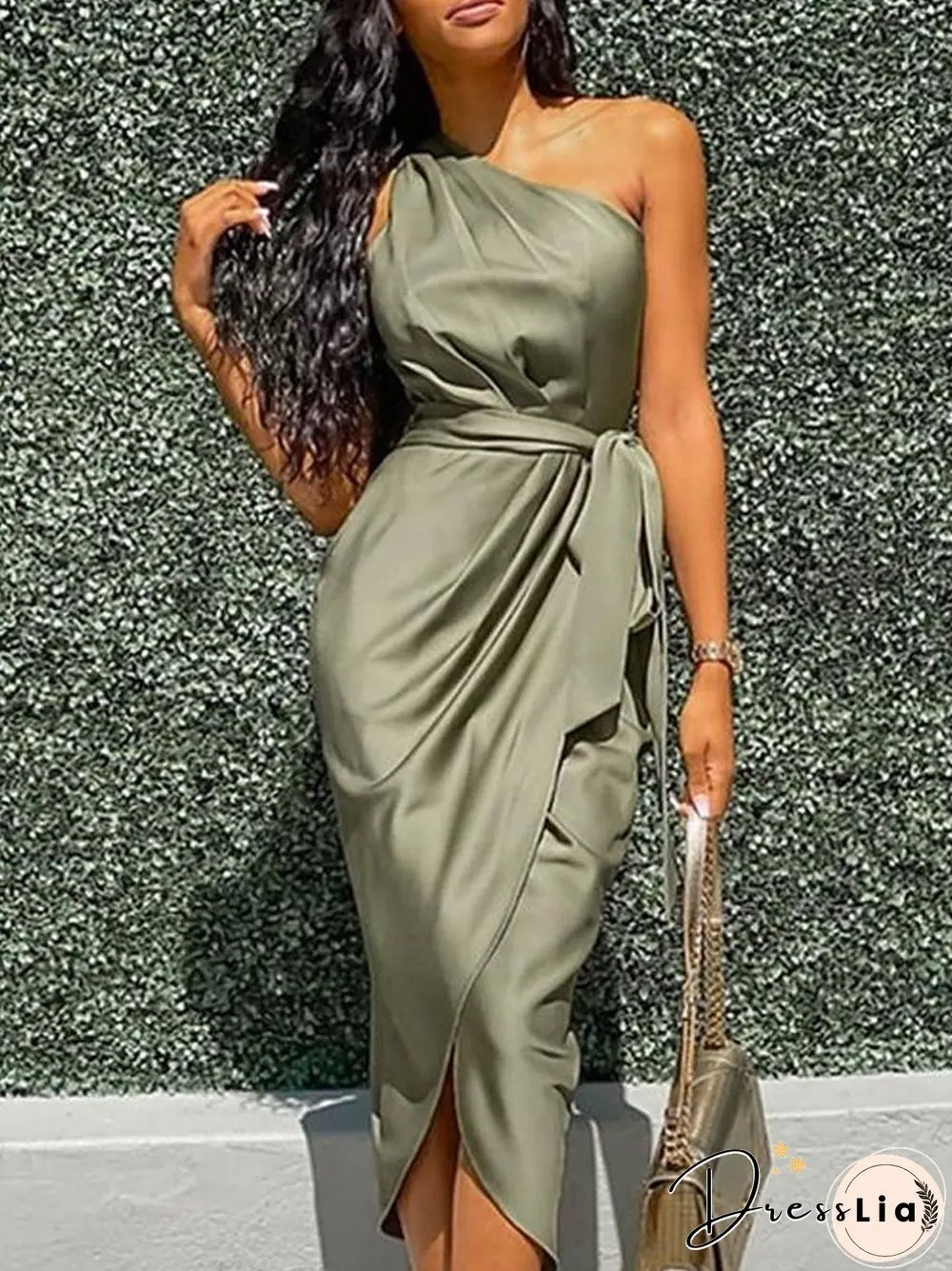 Women's Wrap Dress Midi Dress Sleeveless Solid Color Spring & Summer Hot Sexy Army Green S M L XL