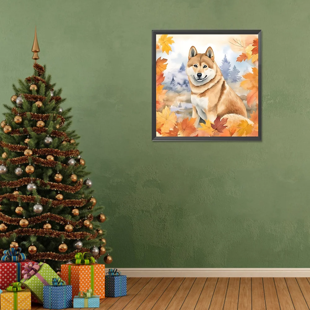 Full Round Diamond Painting 30*30cm - Maple Leaf Puppy