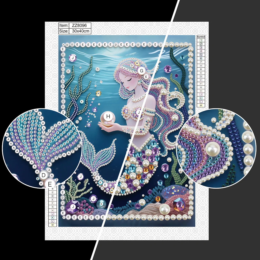 Blue Mermaid DIY Partial Diamond Pearl Painting Art Kits 30x40cm Special Shape Pearl Gem Paintings Picture Arts Craft for Adults Beginners Home Wall Decor