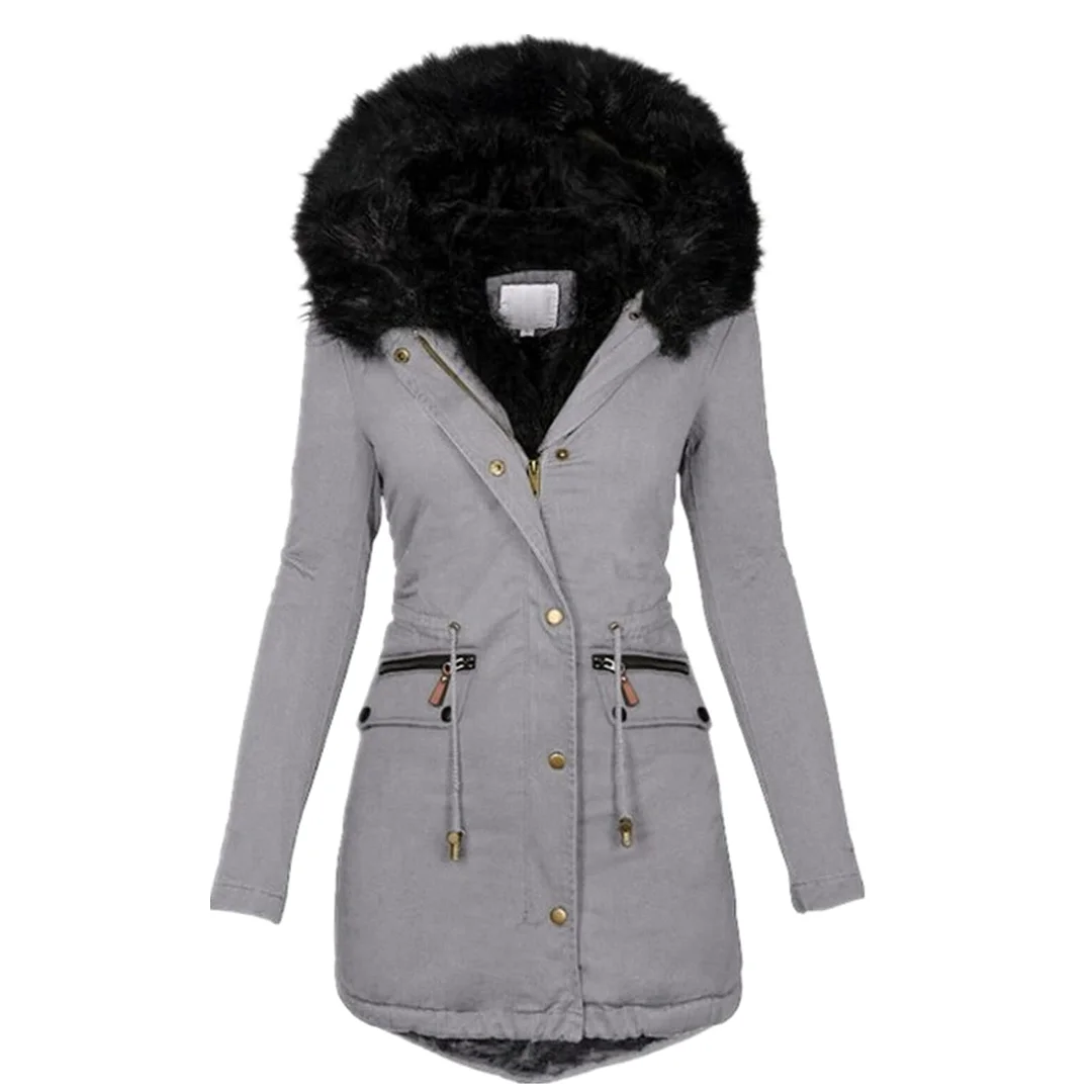 Smiledeer New women's slim hooded mid-length warm zipper cotton coat