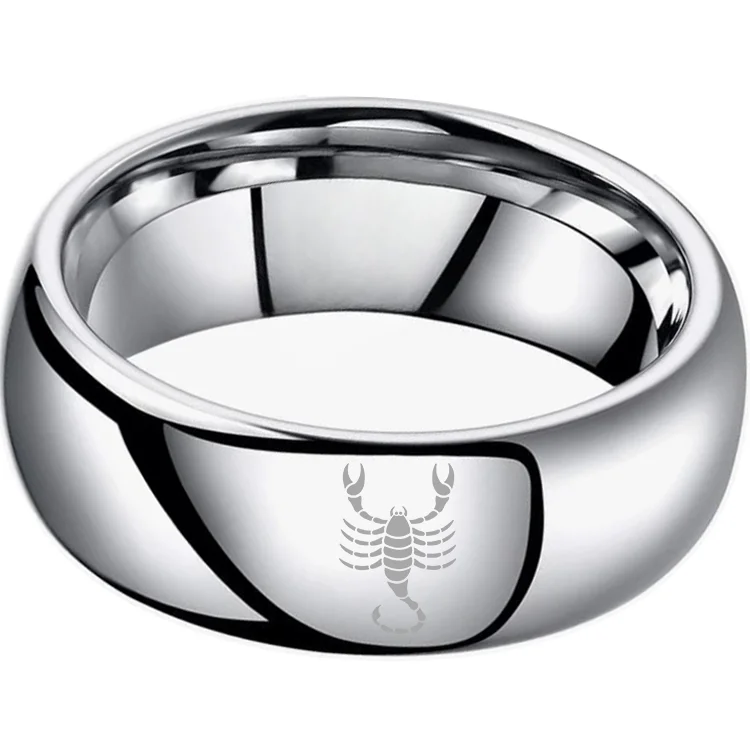 Scorpio Couples Dome Tungsten Carbide Rings Sliver Tungsten Wedding Bands for Men and Women 4MM 6MM 8MM Width