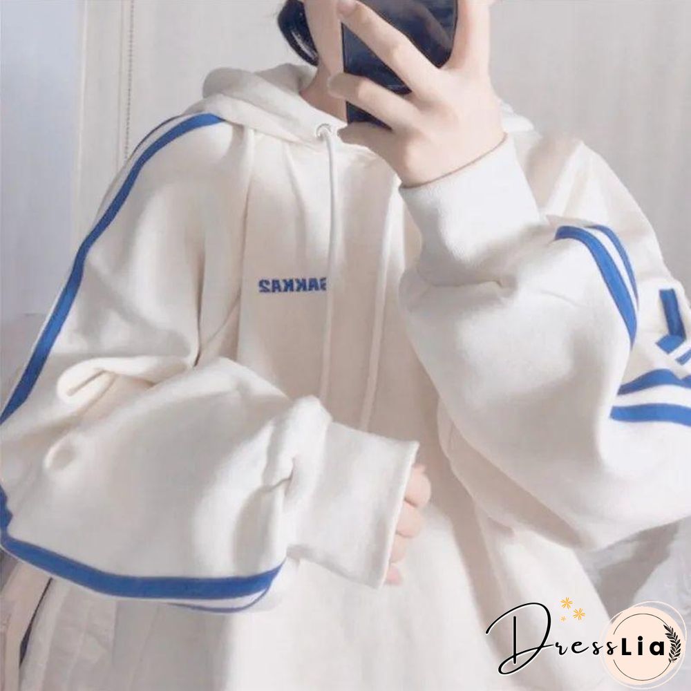 S-3Xl Harajuku Women'S Hoodie Japanese Letters Hoodies College Loose Plus Size Fleece Pullover Girls Student Sweatshirt Jackets