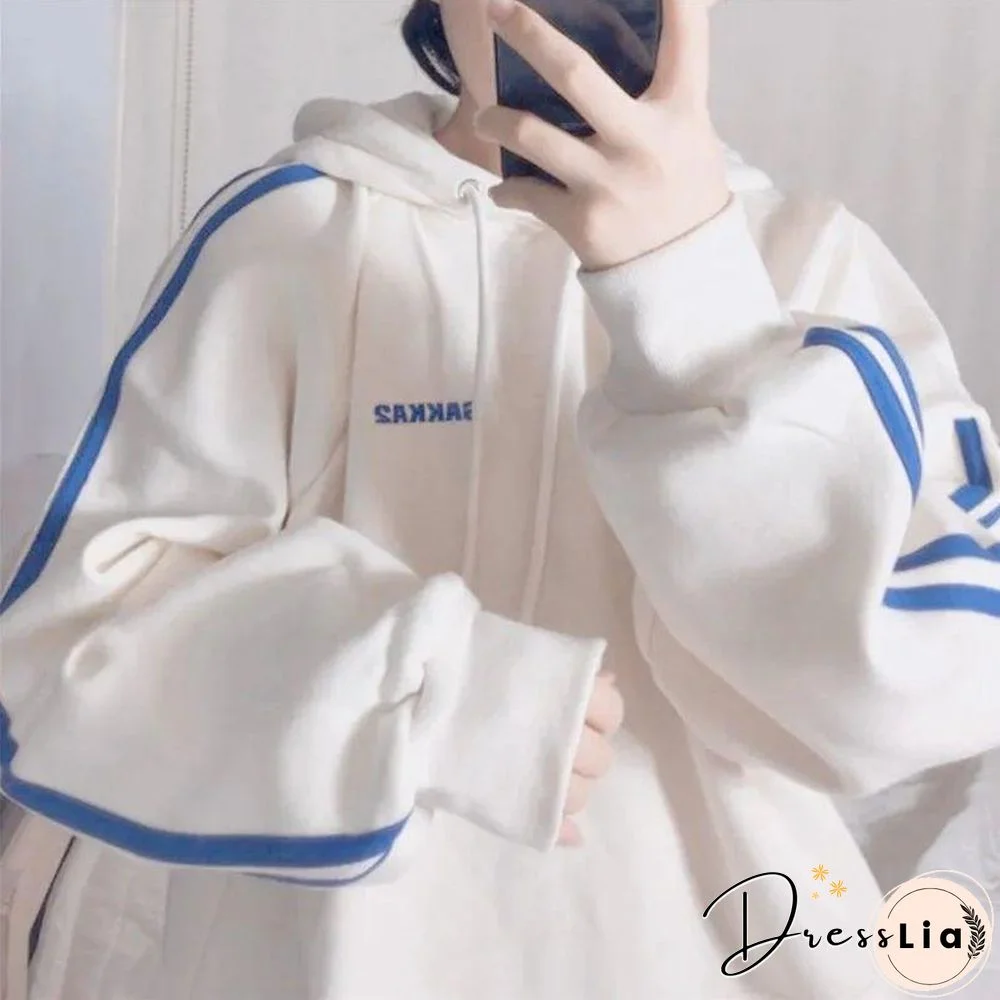 S-3Xl Harajuku Women'S Hoodie Japanese Letters Hoodies College Loose Plus Size Fleece Pullover Girls Student Sweatshirt Jackets