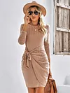 Fashion Round Neck Long Sleeve Solid Color Dress