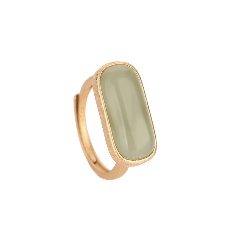 Elegant Chinese Style Jade Ring with Gold Plated Enamel and Court-Inspired Design for Traditional Hanfu and Qipao Accessories