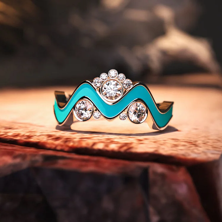 For Self - A Self-Reminder Wave Diamond Turquoise Ring