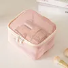 3Pcs Makeup Bag PVC Travel Storage Bag Large Capacity Zipper Mesh Bag (Pink)