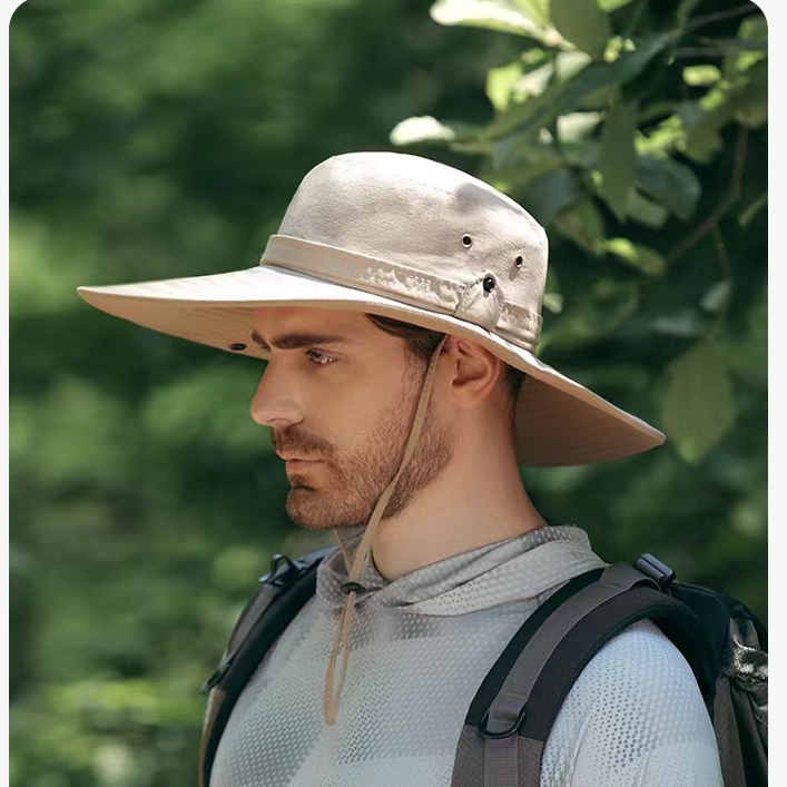 Men's Wide Brim Outdoor Mesh Hat UV Protection Bucket Boonie Cap Adjustable Fishing Waterproof Hat | ARKGET