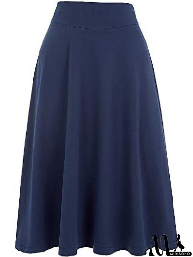 Women's Swing Work Skirts Midi Black Yellow Light Green Wine Skirts Knitting Elegant Office / Career S M L