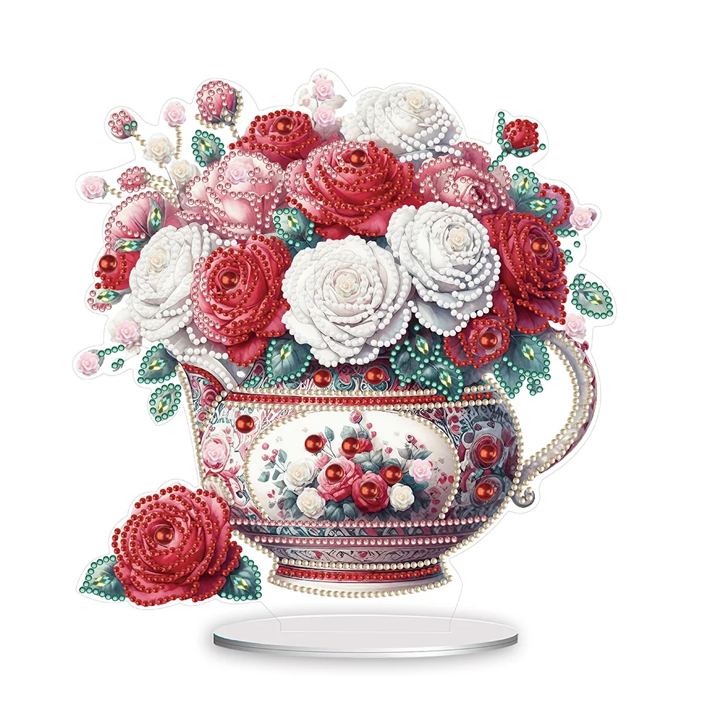 DIY Rose Vase Acrylic Table Top Diamond Painting Ornament Kits for Office Desktop Decor