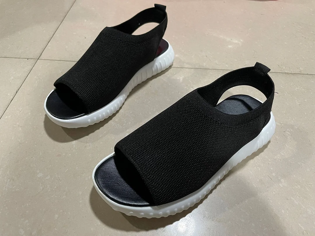 Breakj Breakj Summer New Thick-Soled Net Surface Knitted Fish Mouth Women's Sandals Large-Size One-Legged Pedal Women's Shoes