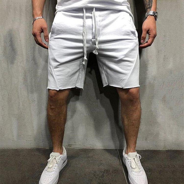 BrosWear Pure Color Sports Casual Shorts white