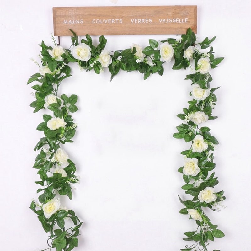 Silk Artificial Rose Vine Hanging Flowers for Wedding Home Garden Living Room Wall Decoration Rattan Fake Plants Leaves Garland