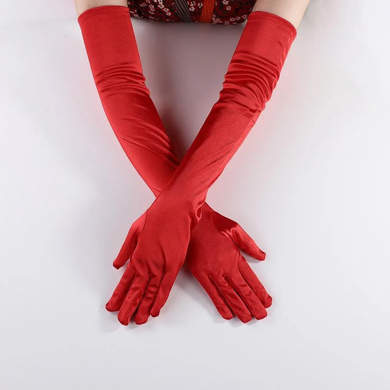 Solid satin sleeve long elbow stretch gloves
