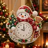 Acrylic Special Shape Xmas Snowman Diamond Pearl Painting Clock Handicraft Hanging Kit