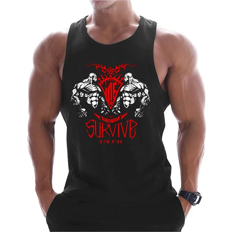 Printed Tank Tops Men Bodybuilding Sleeveless Shirt Cotton Gym Fitness Workout Clothes Stringer Singlet at Hiphopee