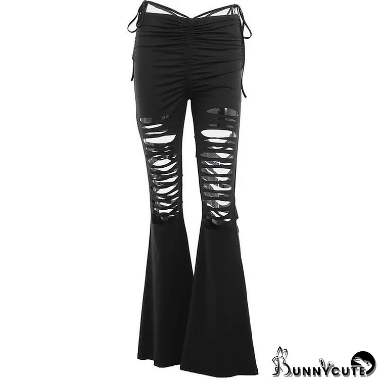 Gothic Draw String Ruffled Hollow Out Flared Pants