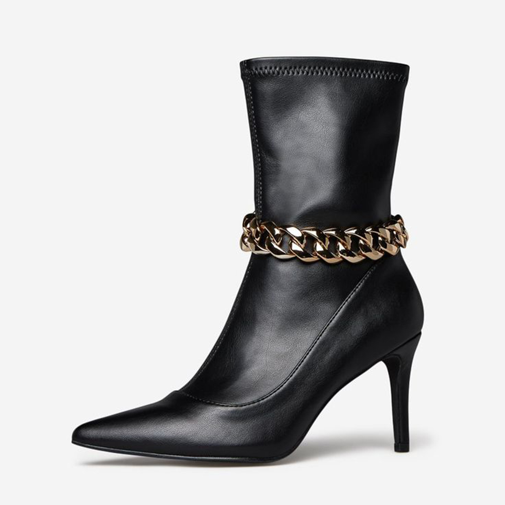 Black Vegan Leather 3'' Closed Toe Stiletto Heel Ankle Boots Nicepairs