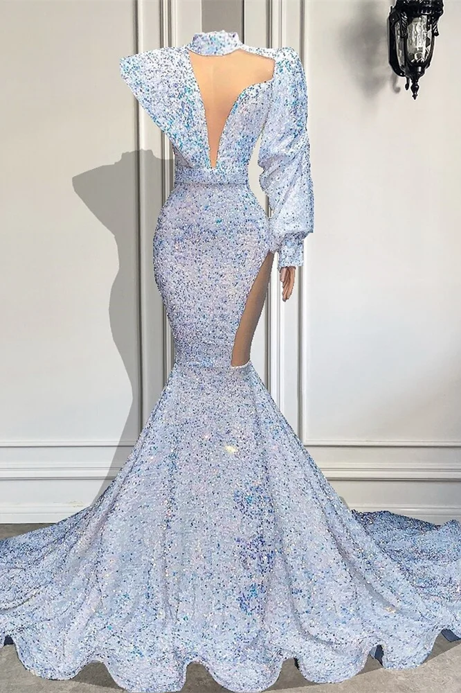 High Neck Long Sleeves Mermaid Prom Dress With Sequins PD0780