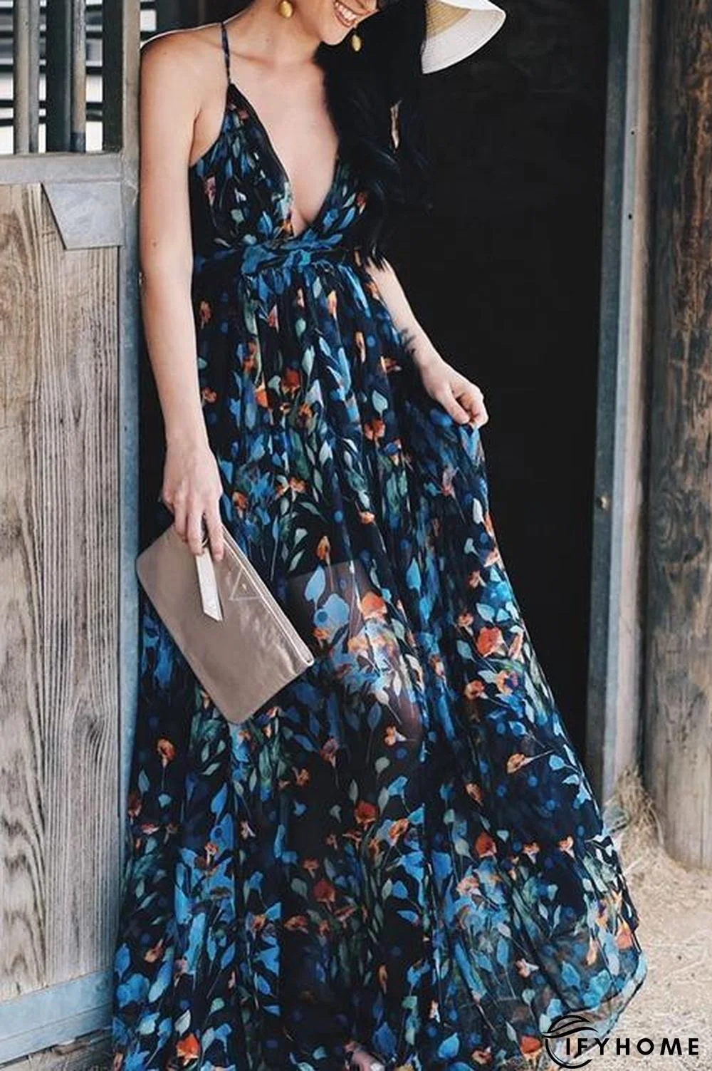 V Neck Backless Slip Maxi Dress | IFYHOME