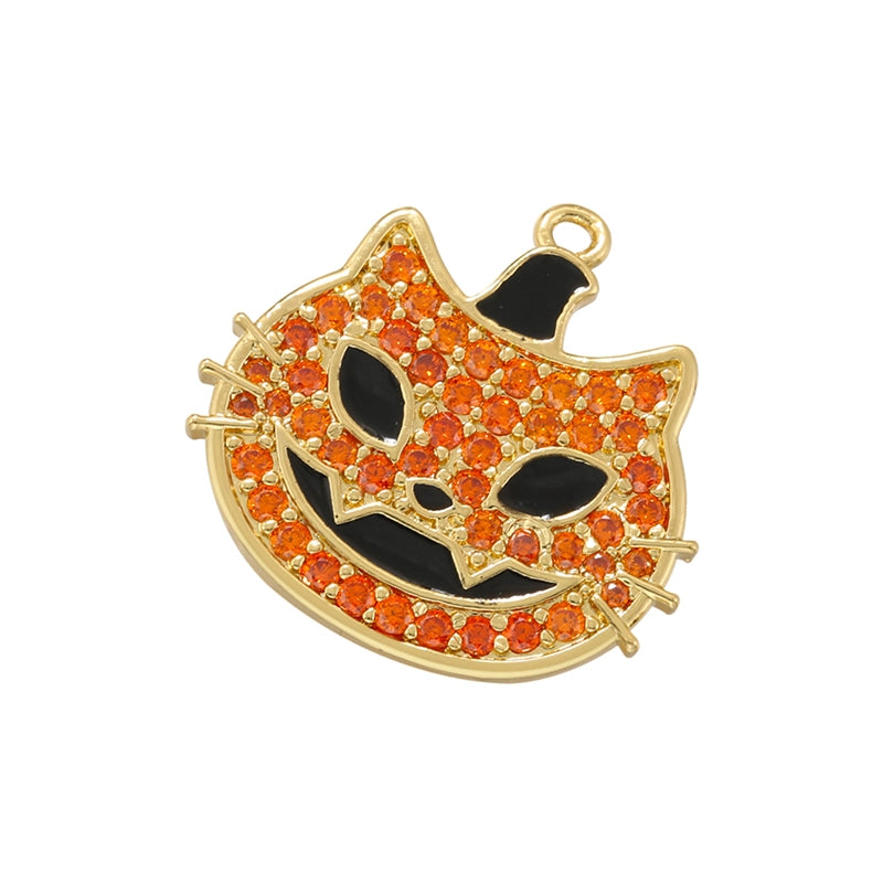 Funny Streetwear Cool Style Cat Copper Plating Inlay Copper Zircon 18k Gold Plated Halloween Charms