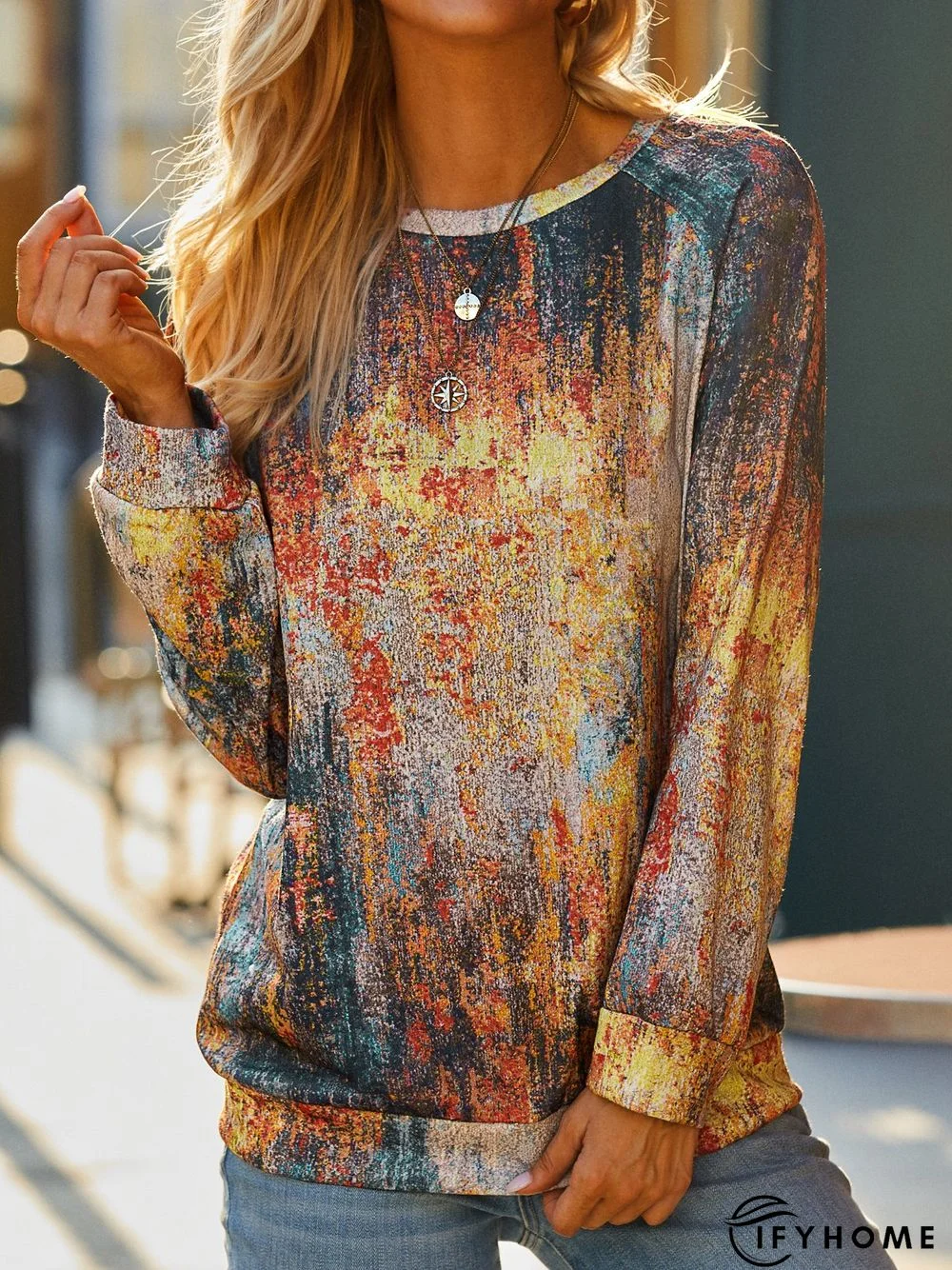 Long Sleeve Crew Neck Holiday Printed Sweatshirt | IFYHOME