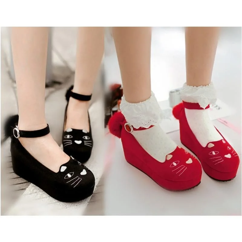 Black/Red/Leopard Print Lolita Kitty Shoes SP164824