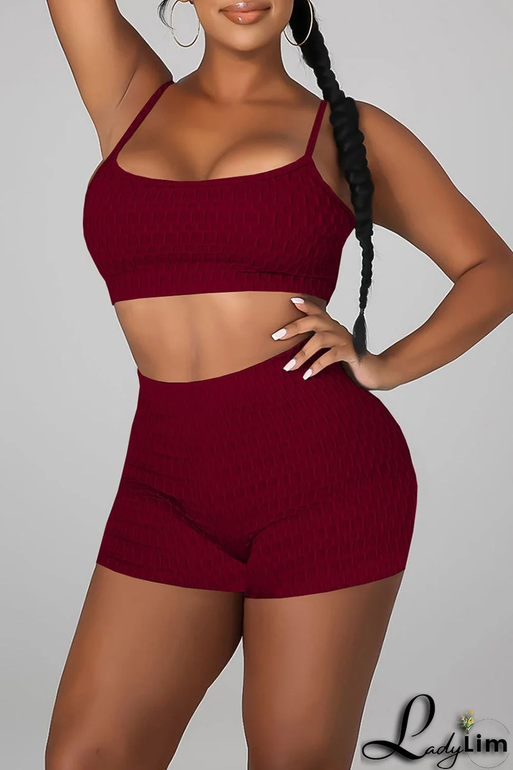 Burgundy Sexy Solid Patchwork Spaghetti Strap Sleeveless Two Pieces