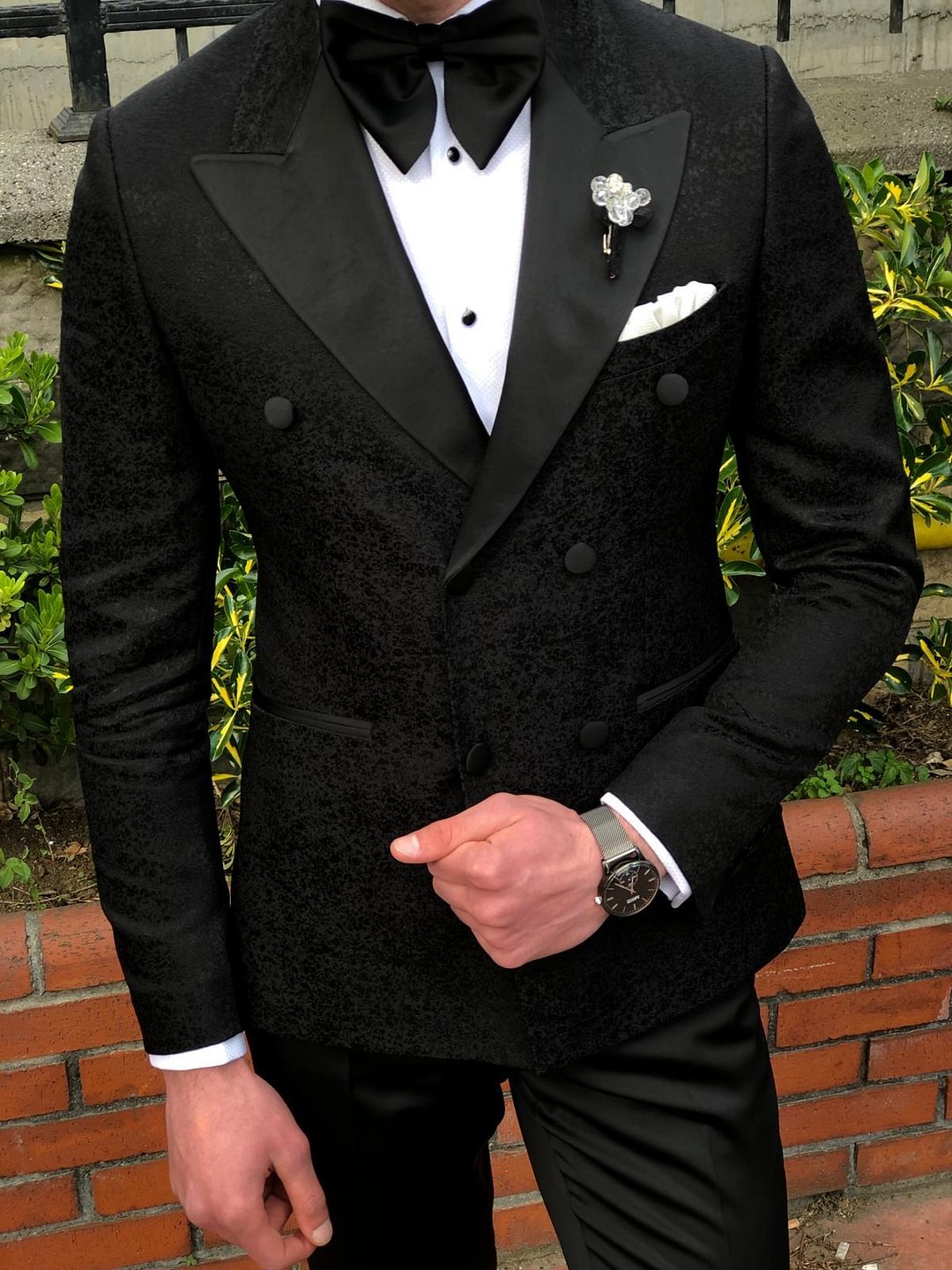 Dundoff Slim-Fit Tuxedo Double Breasted Suit Black