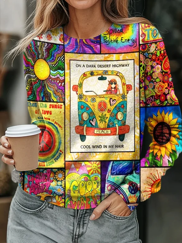 Hippie Art Print Casual  Sweatshirt